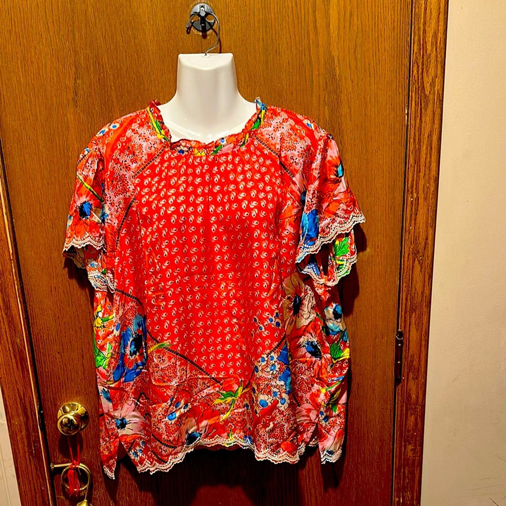 Johnny Was Red Flutter Sleeve Blouse xxl plus size
